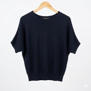 Quince Black Organic Cotton Cashmere Batwing Short Sleeve Sweater Small